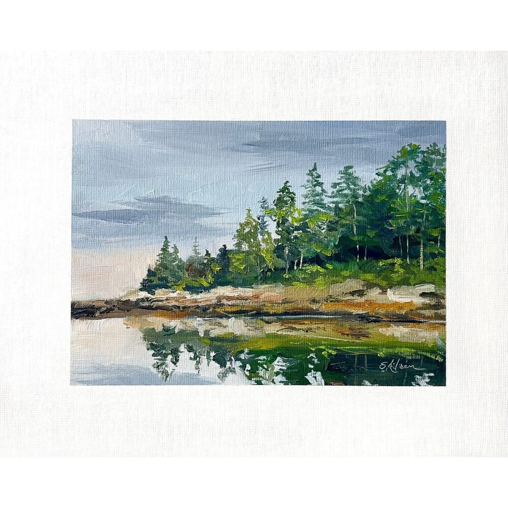 8x10 Maine Original Oil Landscape Painting Rocky Coastline Pine Tree Art Signed